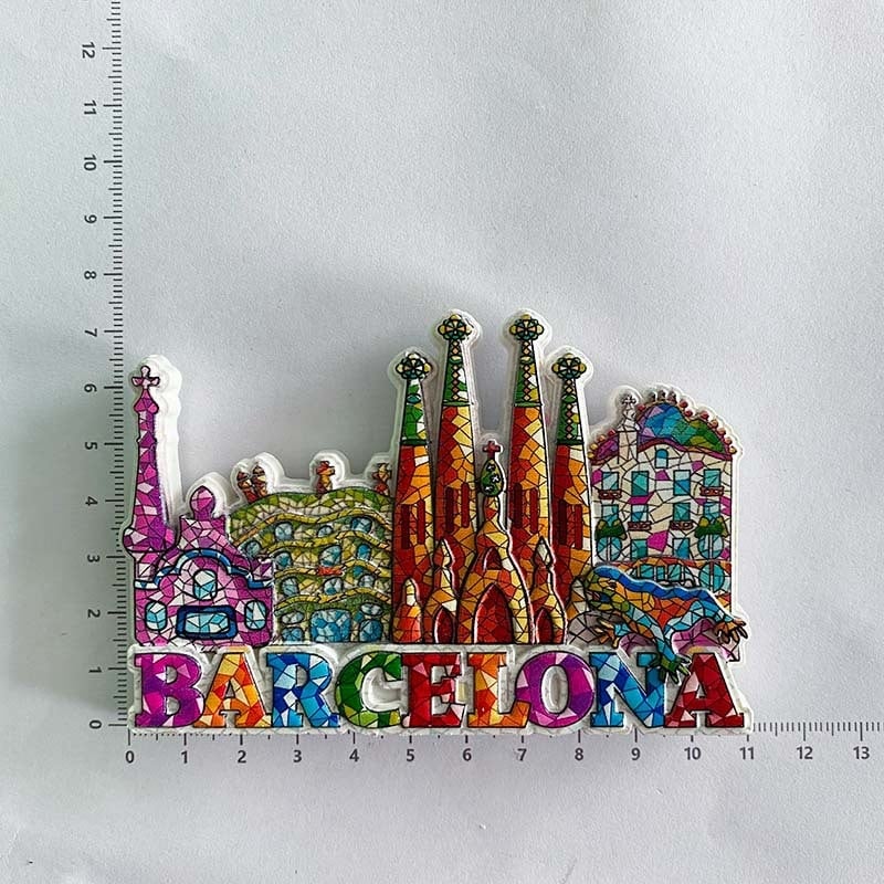 Spanyol turisztikai város Barcelona kreatív dekoratív művészet mágnes hűtőszekrény matrica humanista 3D-s üzenet