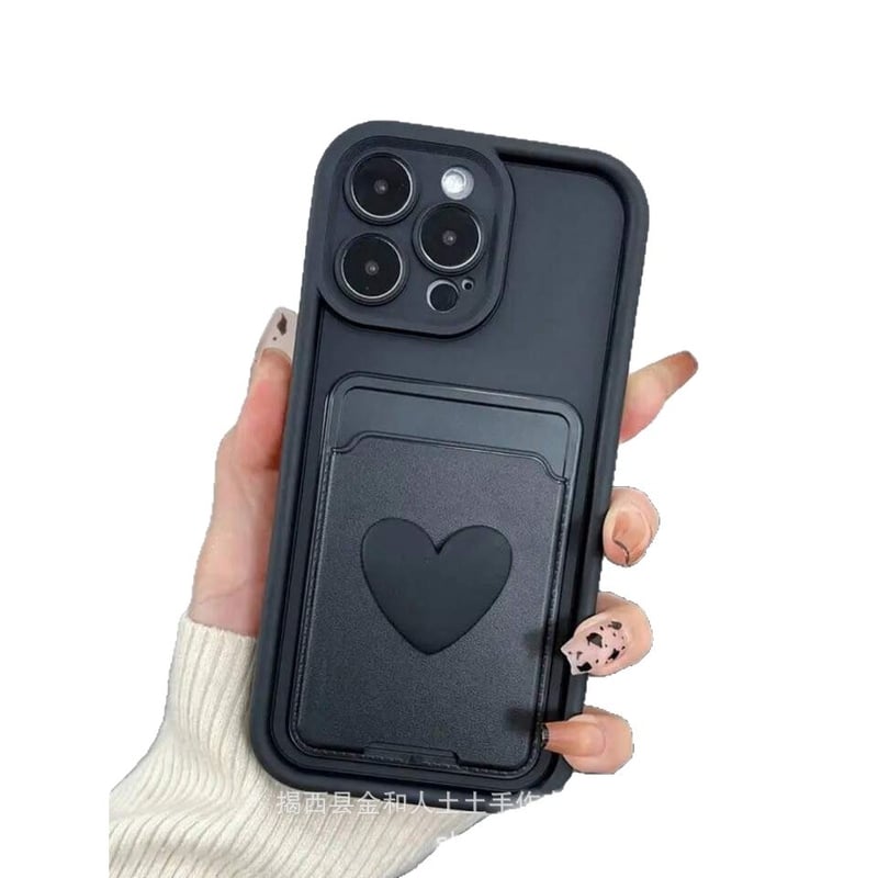 Luxuly Love Heart Insert Card Bag Мек силиконов калъф за телефон за iPhone 16 15 14 13 12 11 Pro Max XR XS X 7 8 Plus SE 2020 Cover