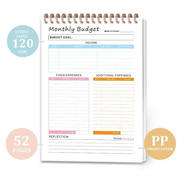 Σημειωματάριο Budget Planner, Undated Monthly Financial Planner Αποτελεσματική διαχείριση κεφαλαίων Αποτελεσματική διαχείριση των κεφαλαίων σας 52 φύλλα