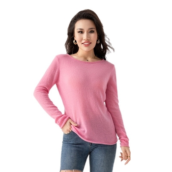 Kašmir pulover, tanak, okrugli izrez, dugi rukavi, ženski casual stil (95% kašmir)