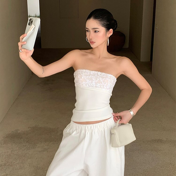 Top tubular cu paiete, fără bretele, croială Slim, lungime scurtă 40–50 cm, poliester, primăvară 2025