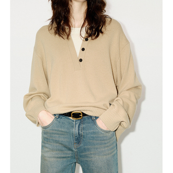 Sveter zo zmesi ovčej vlny a kašmíru, jednobarevný, V-krk, dlhé rukávy, jeseň 2025