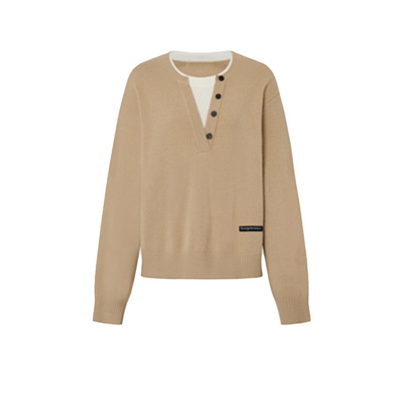 Sveter zo zmesi ovčej vlny a kašmíru, jednobarevný, V-krk, dlhé rukávy, jeseň 2025