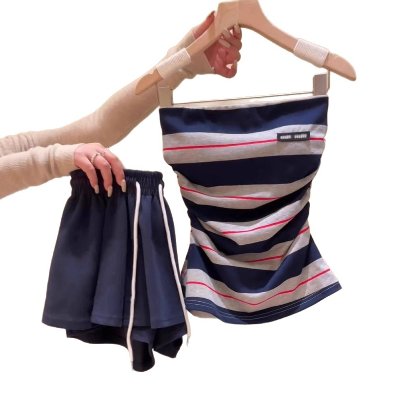 Tube Top bez naramenica s prugama, poliester, mikroelastičan, kratka duljina