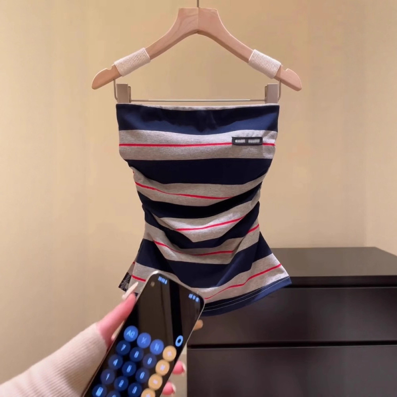 Tube Top bez naramenica s prugama, poliester, mikroelastičan, kratka duljina