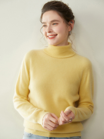 Ženski kašmir pulover s kapuljom i visokim ovratnikom, dugi rukavi, debeli pleteni, 30–50% kašmira, elegantan gradski stil