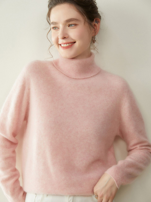 Ženski kašmir pulover s kapuljom i visokim ovratnikom, dugi rukavi, debeli pleteni, 30–50% kašmira, elegantan gradski stil