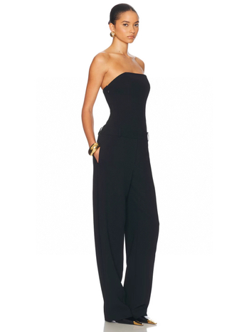 Jumpsuit bez rukava s topom od riblje kosti, visokim strukom, ravne nogavice, poliester (95%+).