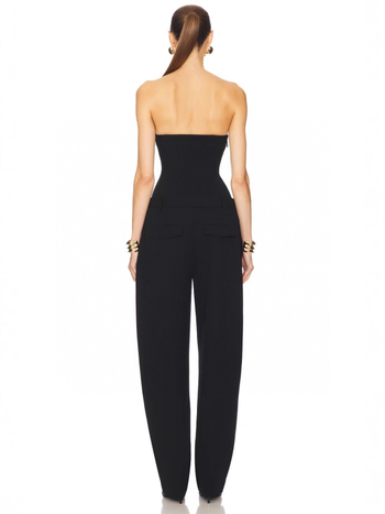 Jumpsuit bez rukava s topom od riblje kosti, visokim strukom, ravne nogavice, poliester (95%+).