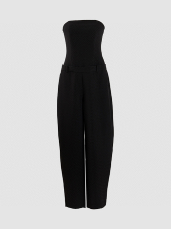 Jumpsuit bez rukava s topom od riblje kosti, visokim strukom, ravne nogavice, poliester (95%+).