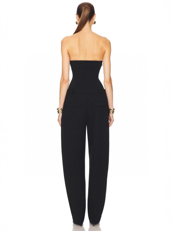 Jumpsuit bez rukava s topom od riblje kosti, visokim strukom, ravne nogavice, poliester (95%+).