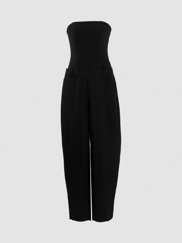 Jumpsuit bez rukava s topom od riblje kosti, visokim strukom, ravne nogavice, poliester (95%+).