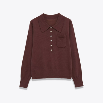 Pb&Za Ženski džemper s polo ovratnikom, dugi rukav, Slim fit; kašmir‑poliesterska smjesa, poliester 70–80%