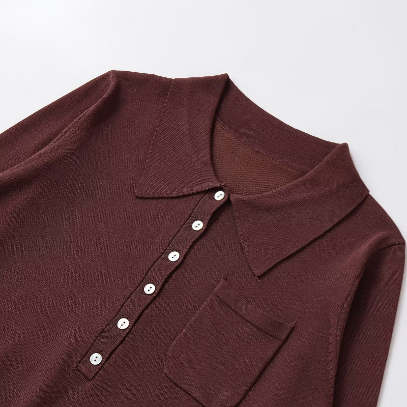 Pb&Za Ženski džemper s polo ovratnikom, dugi rukav, Slim fit; kašmir‑poliesterska smjesa, poliester 70–80%