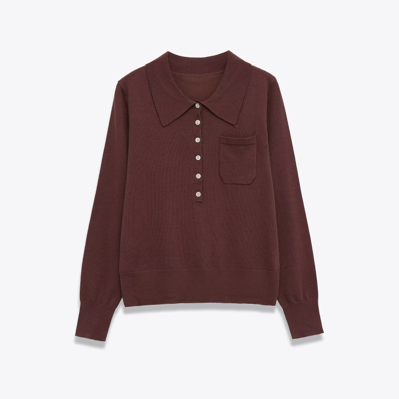 Pb&Za Ženski džemper s polo ovratnikom, dugi rukav, Slim fit; kašmir‑poliesterska smjesa, poliester 70–80%