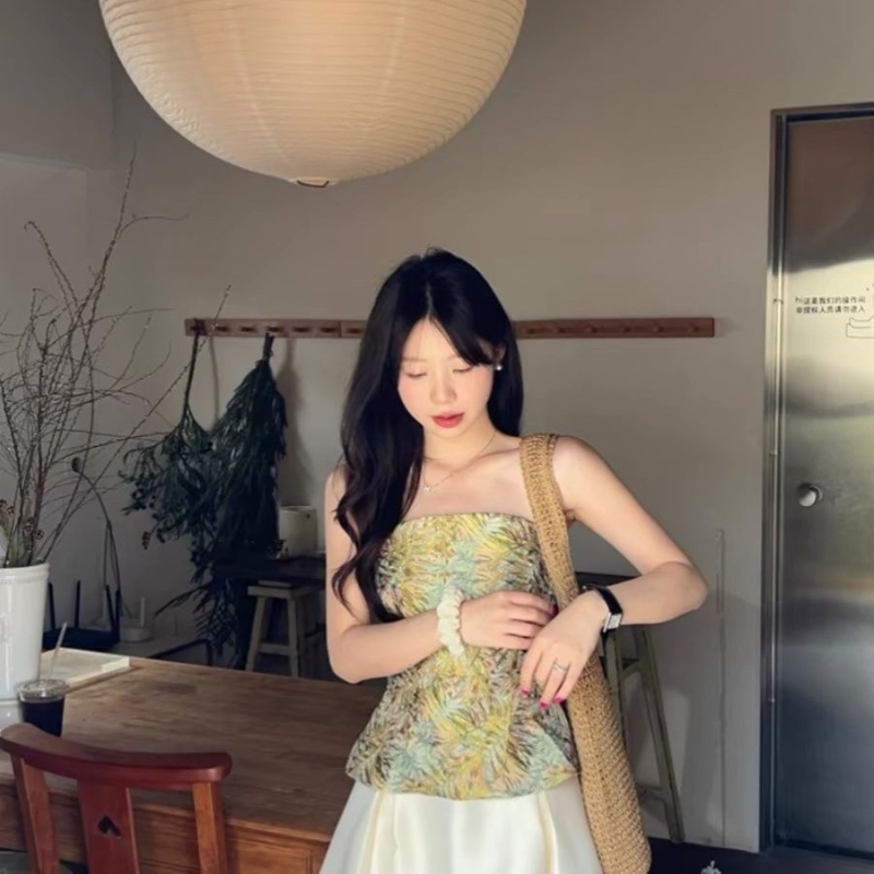 Kamisol top s uklonjivim trakama, A-linijska silueta, tisak u kineskom stilu, za žene, proljeće 2025