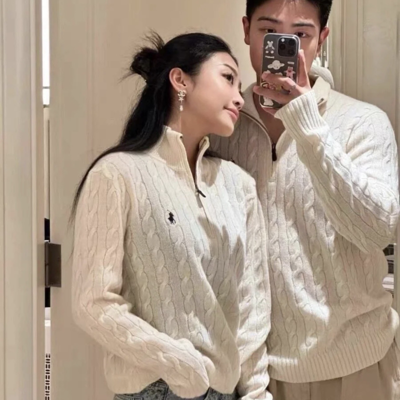 Dámsky pletený sveter s kapucňou a polovičným zipsom z vlneného zmesi, 3D vzor, voľný strih