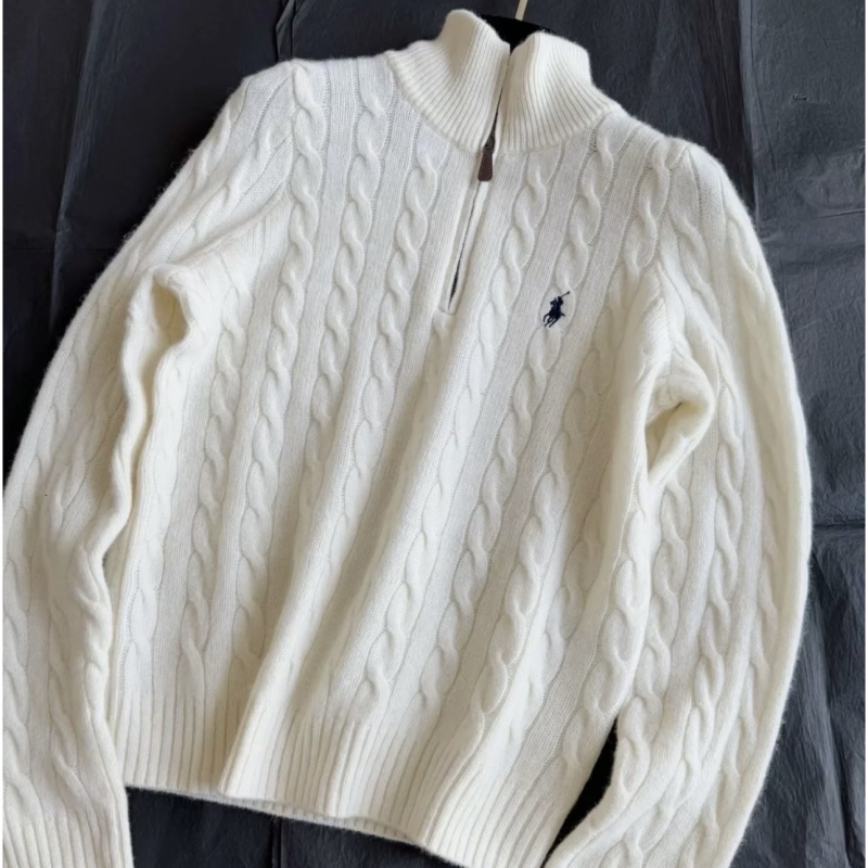 Dámsky pletený sveter s kapucňou a polovičným zipsom z vlneného zmesi, 3D vzor, voľný strih