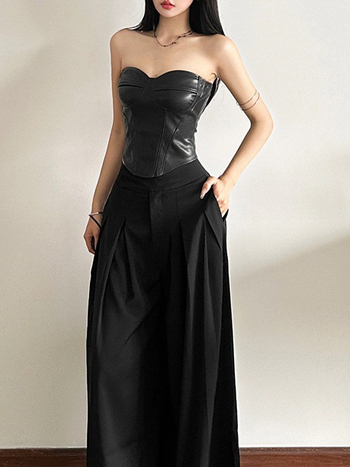 Crop top bez naramenica, uži kroj, ultra kratka dužina ≤40 cm, tkanina od poliuretana, mješavina poliestera 30–50%