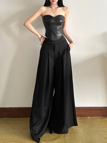 Crop top bez naramenica, uži kroj, ultra kratka dužina ≤40 cm, tkanina od poliuretana, mješavina poliestera 30–50%