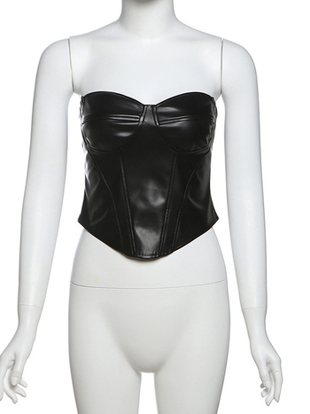 Crop top bez naramenica, uži kroj, ultra kratka dužina ≤40 cm, tkanina od poliuretana, mješavina poliestera 30–50%