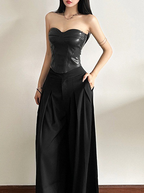 Crop top bez naramenica, uži kroj, ultra kratka dužina ≤40 cm, tkanina od poliuretana, mješavina poliestera 30–50%