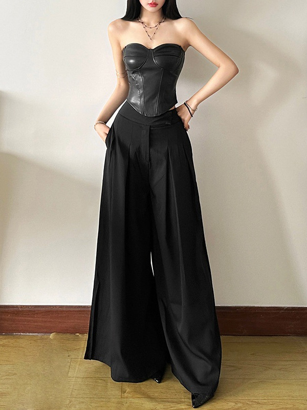 Crop top bez naramenica, uži kroj, ultra kratka dužina ≤40 cm, tkanina od poliuretana, mješavina poliestera 30–50%