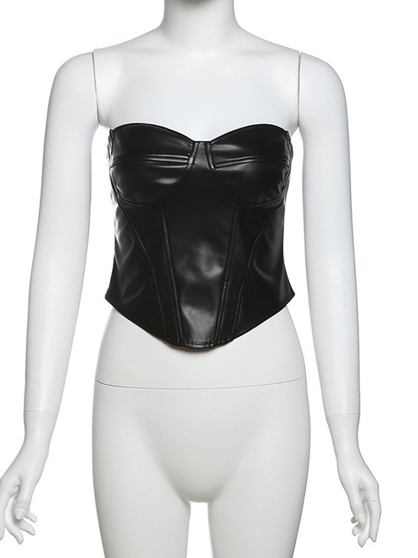 Crop top bez naramenica, uži kroj, ultra kratka dužina ≤40 cm, tkanina od poliuretana, mješavina poliestera 30–50%