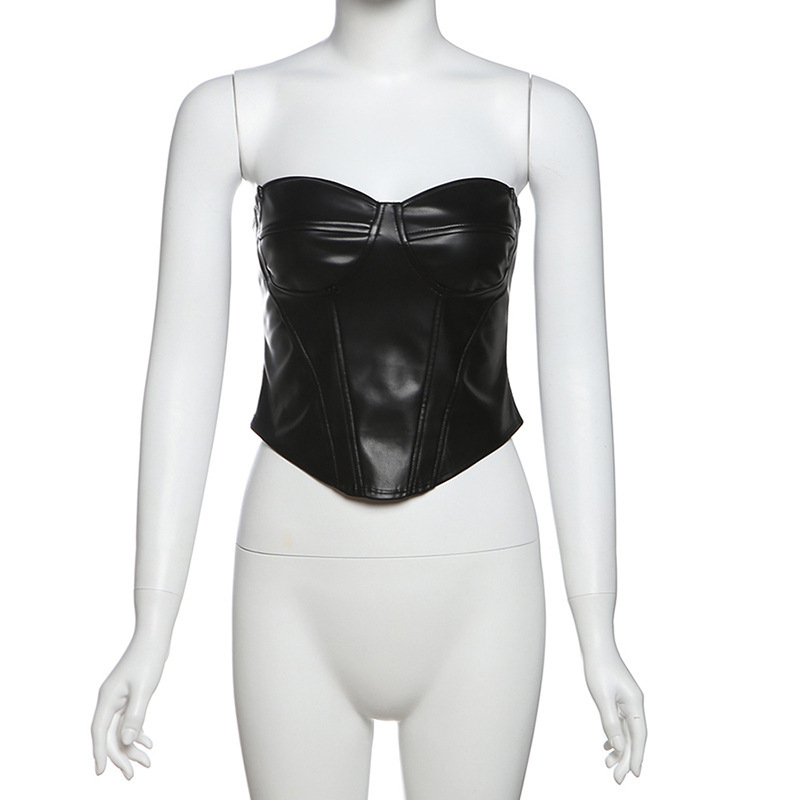 Crop top bez naramenica, uži kroj, ultra kratka dužina ≤40 cm, tkanina od poliuretana, mješavina poliestera 30–50%