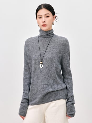 Ženski kašmirski džemper s visokim ovratnikom, dugim rukavima, normalna duljina, srednja debljina, japansko-korejski ležerni stil