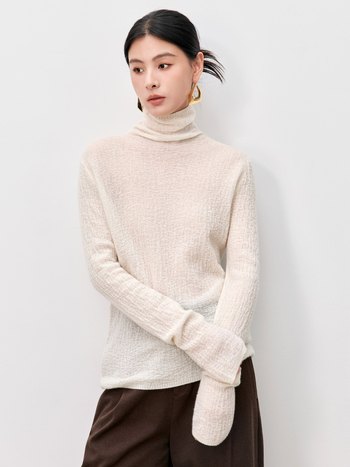 Ženski kašmirski džemper s visokim ovratnikom, dugim rukavima, normalna duljina, srednja debljina, japansko-korejski ležerni stil