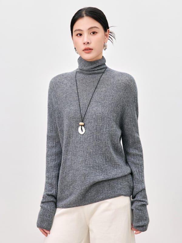 Ženski kašmirski džemper s visokim ovratnikom, dugim rukavima, normalna duljina, srednja debljina, japansko-korejski ležerni stil