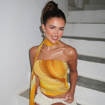 Ulični hipster stil, uski tube top s printom, proljeće 2025, poliester 90–95% + spandex <30%