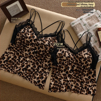 Krajkový tielko s V výstrihom a leopardím vzorom, zadná časť s čipkou motýľa, priedušné, jednopanelové košíky