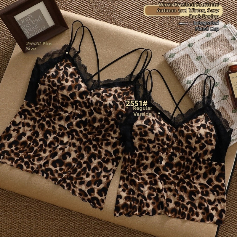 Krajkový tielko s V výstrihom a leopardím vzorom, zadná časť s čipkou motýľa, priedušné, jednopanelové košíky