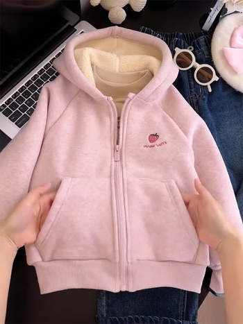 Dievčenská mikina s kapucňou z flisu, zimná hrubá, 80% polyester, krátka dĺžka