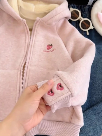 Dievčenská mikina s kapucňou z flisu, zimná hrubá, 80% polyester, krátka dĺžka