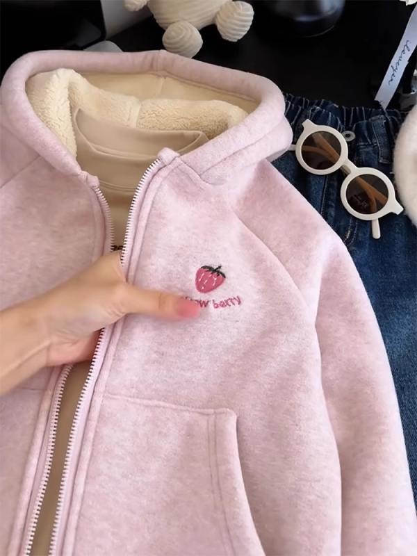 Dievčenská mikina s kapucňou z flisu, zimná hrubá, 80% polyester, krátka dĺžka