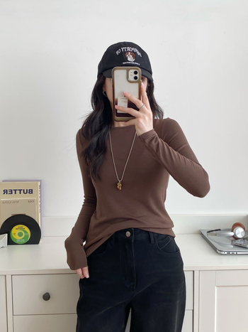 Ženski osnovni top od modalnih vlakana i kašmira, okrugli izrez, dugi rukavi, uski kroj pletenine