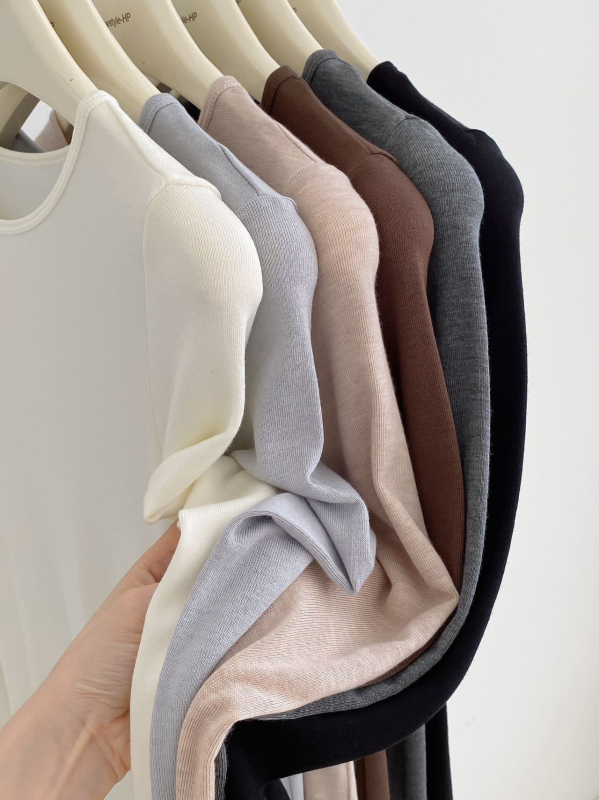 Ženski osnovni top od modalnih vlakana i kašmira, okrugli izrez, dugi rukavi, uski kroj pletenine