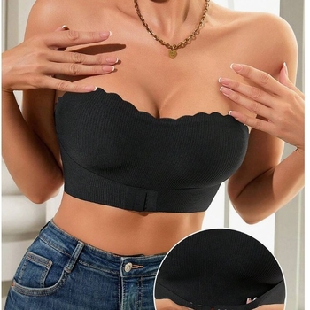 Nylonový športový tube top bez ramienok, bez švov, s vlneným okrajom, predné zapínanie, push-up, 3/4 košík, ultra tenké tvarované košíky