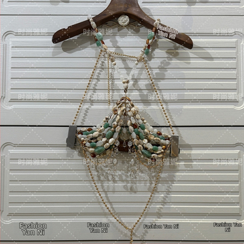 Halter camisole top s perlovým telovým reťazom – pre ženy, roztomilý, svieži a sladký štýl; hlavné zloženie látky 50–70%, Názov látky: Iné