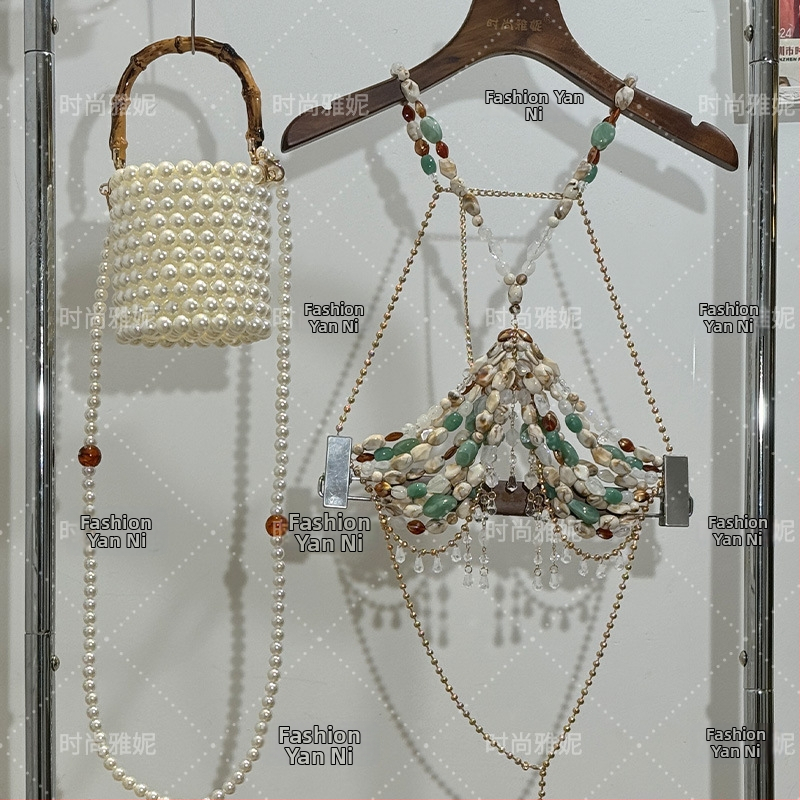 Halter camisole top s perlovým telovým reťazom – pre ženy, roztomilý, svieži a sladký štýl; hlavné zloženie látky 50–70%, Názov látky: Iné