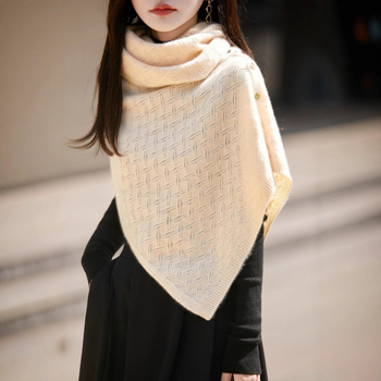 Cardigan din lână cu șal tricotat, croială liberă, tricot deschis, mâneci 3/4, guler semi înalt