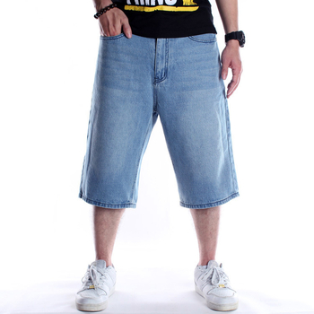 Pánske denim hip-hop džínsy, voľný cropped strih, stredný pás, 100% bavlna, umytý vzhľad