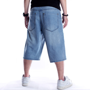 Pánske denim hip-hop džínsy, voľný cropped strih, stredný pás, 100% bavlna, umytý vzhľad