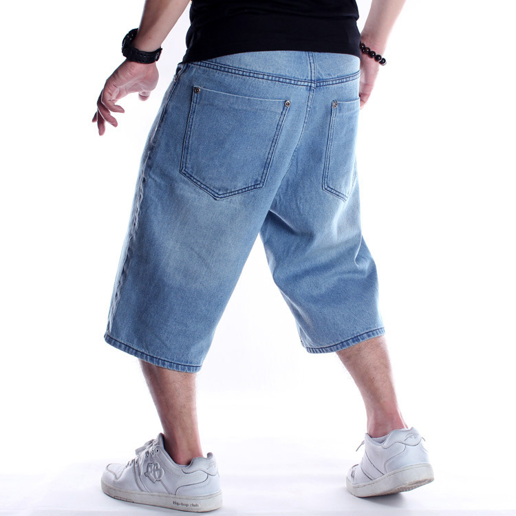 Pánske denim hip-hop džínsy, voľný cropped strih, stredný pás, 100% bavlna, umytý vzhľad