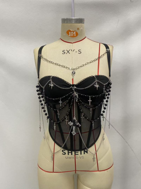 Telo lanový doplnok - bez ramienok, pásový typ, sieťový vzor s motívom pavúka a motýľa, PU materiál, pre dospelé ženy, hudobno-rock vzor, jeseň 2025