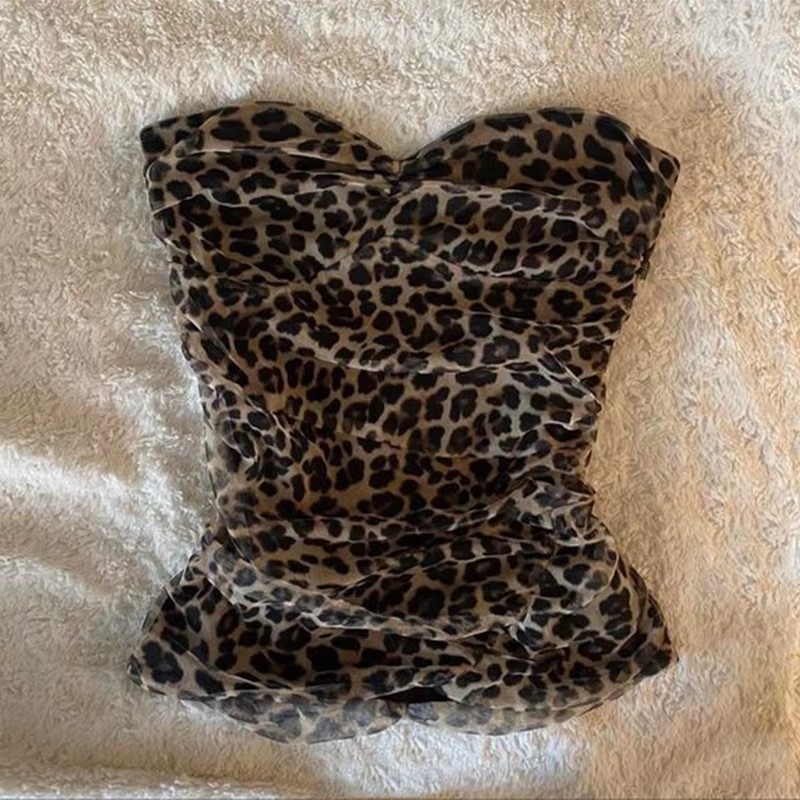 Tube top s leopardím vzorom, štíhly strih, krátka dĺžka, polyester