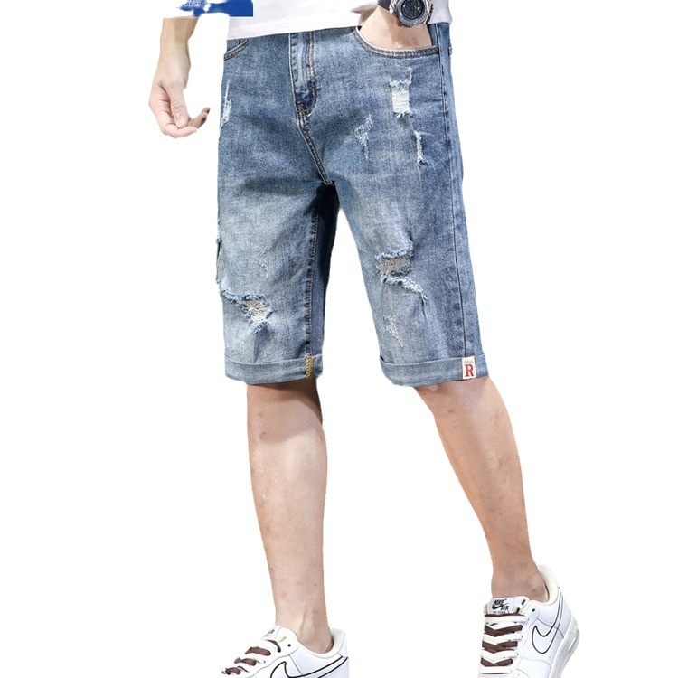 Muške džins šorceve, opušteni kroj, duljina pet bodova, 70–80% pamuka, korejski stil